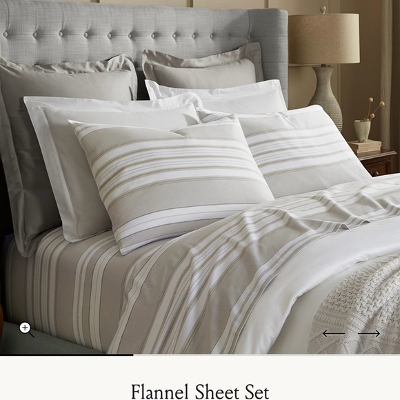 New! KING Boll and Branch Flannel Sheet Set in Pewter Bonfire Stripe - Picture 2 of 4